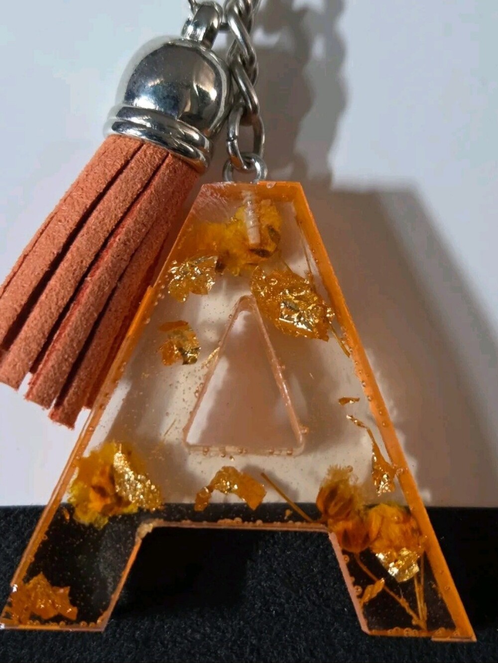 Monogram 'A' Resin Keychain with Orange Tassel